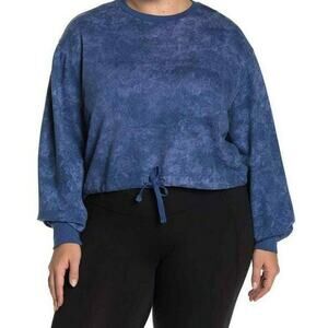 Z By Zella Women's Radial Cropped Sweatshirt Blue Tie Dye Crew Neck Plus 2X New